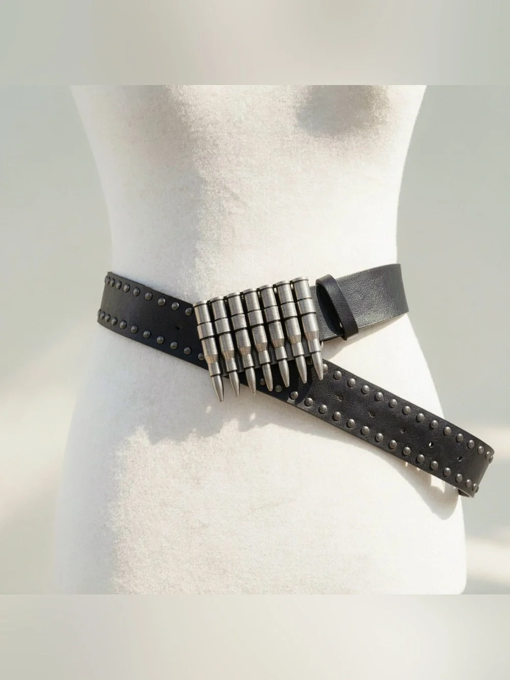 Y2K 2000s style Black Leather Bullet Studded Belt